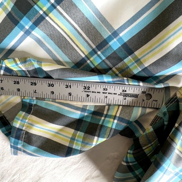 Caribbean Joe Mens Swim Trunks Large Aqua Green Gray Plaid Hawaiian Pocket GUC - Picture 14 of 14